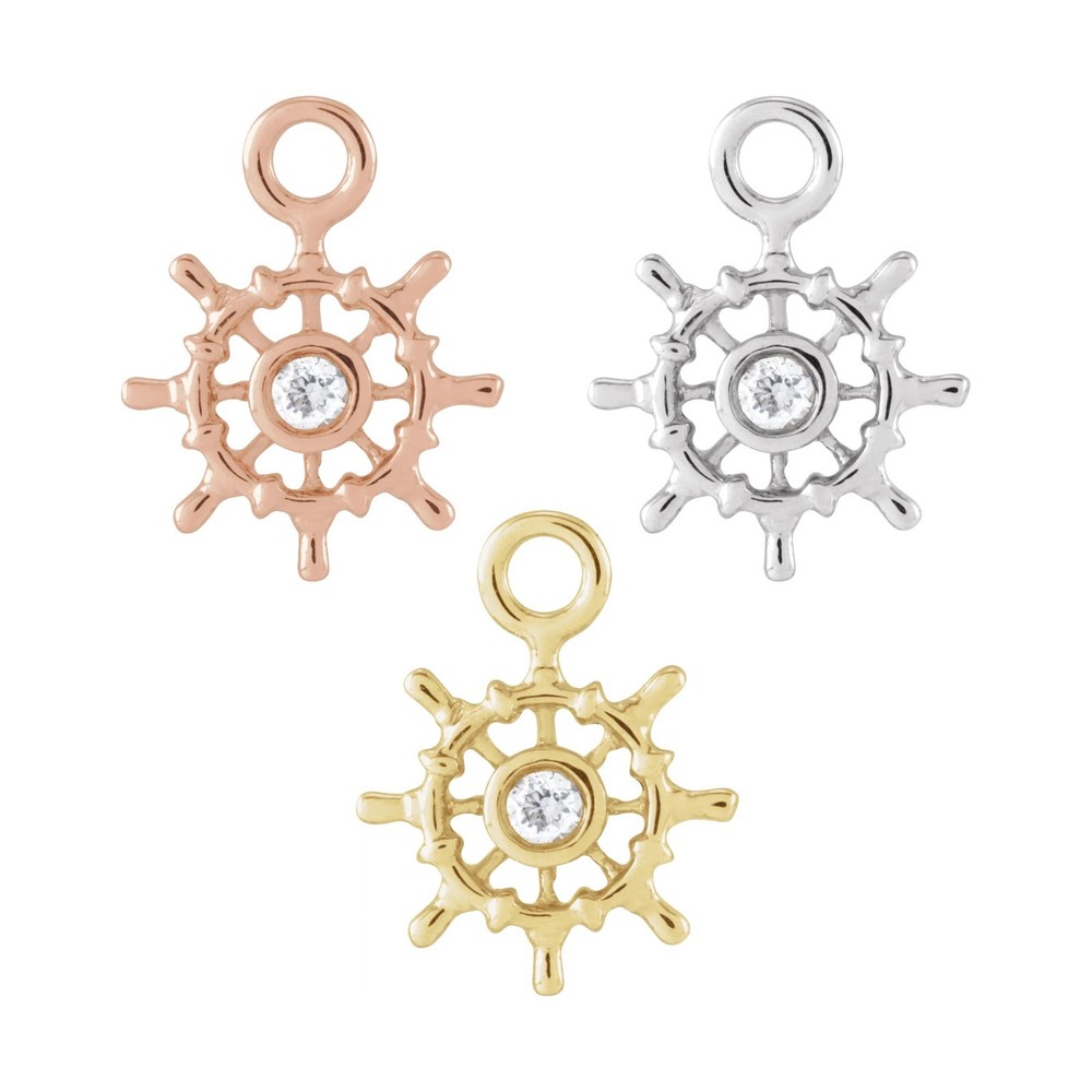 14K Solid Gold Petite Pavé™ .01 CT Natural Diamond Ship Wheel Dangle