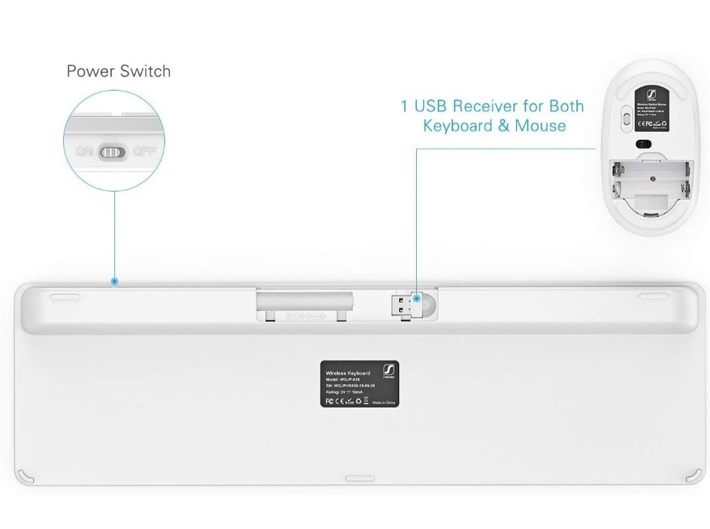 Wireless Keyboard and Mouse Combo - Full Size Slim Thin Wireless Keyboard Mou...