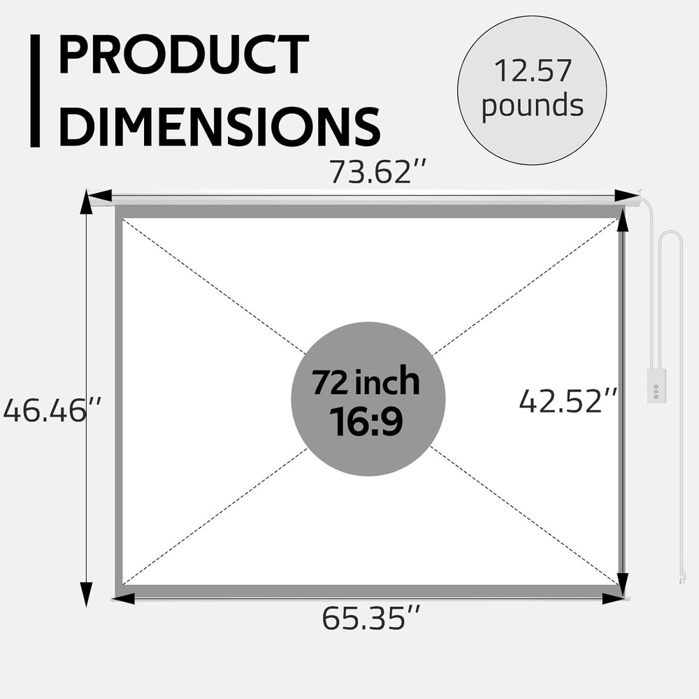 Ceiling Wall 72" Motorized Projector Screen, 16:9, 4K HD