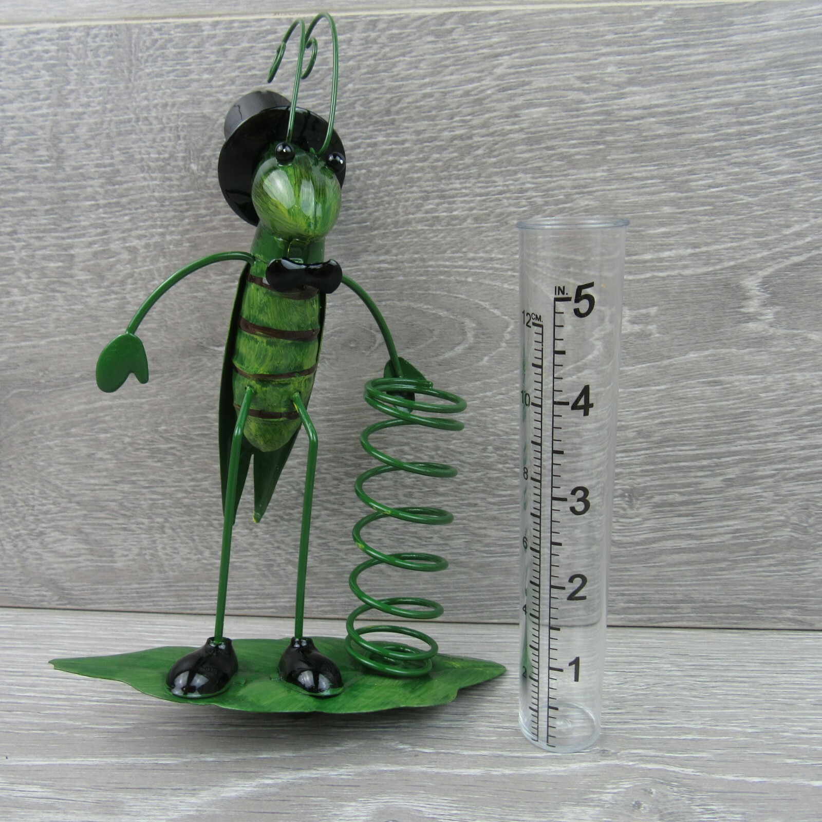 Rain Gauge Garden Metal Stake Decorative Grasshopper Outdoor Yard Decor