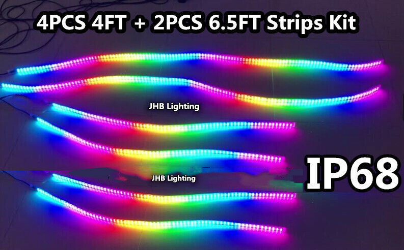 4PCS 4FT+2PCS 6.5FT KIT DOUBLE ROW Remote+APP CHASING Flow LED Strips Lights Kit