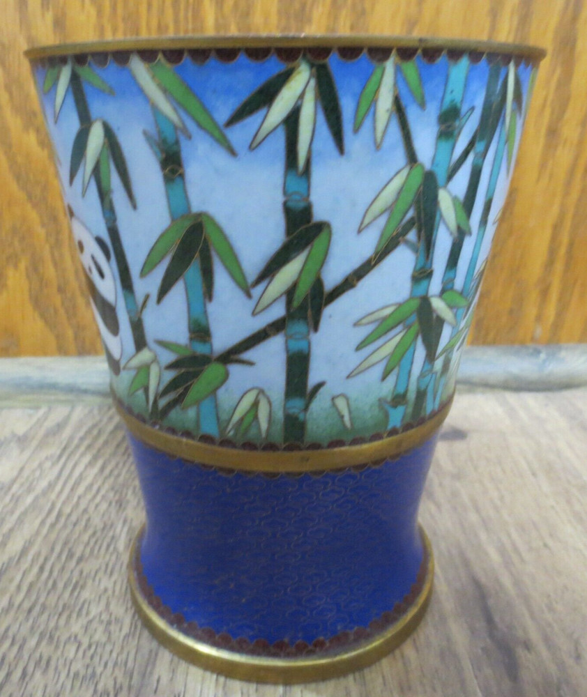 Panda Bears & Greenery Brass Vase/Planter