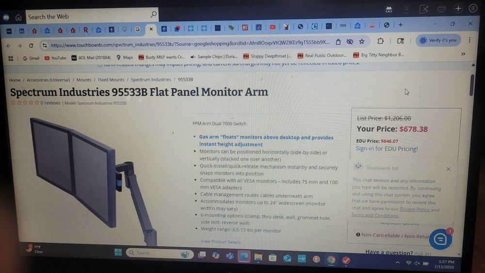 Dual Arm Monitor System  Mount