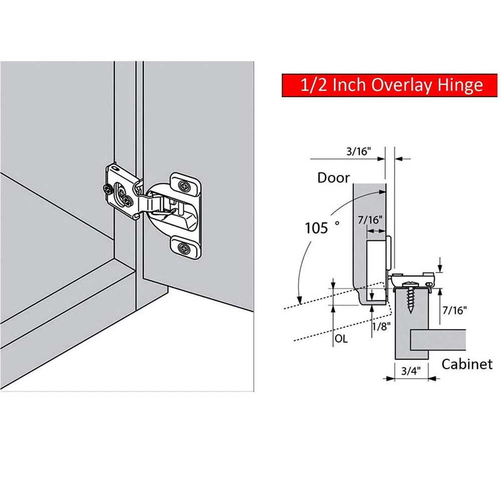 50PCS 1/2" Overlay Soft Close Face Frame 105° Compact Cabinet Hinge Handware USA
