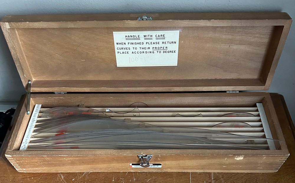 Vintage Charles Bruning 1"-100" Curve Set Engineering Drafting Tools-34 Curves
