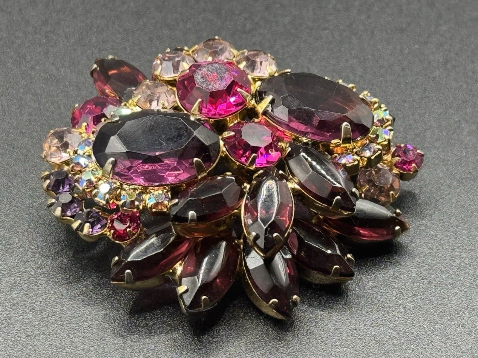 Vtg Juliana Delizza Elster 5-Link Bracelet +Brooch Lavender Mauve Hot Pink As-is