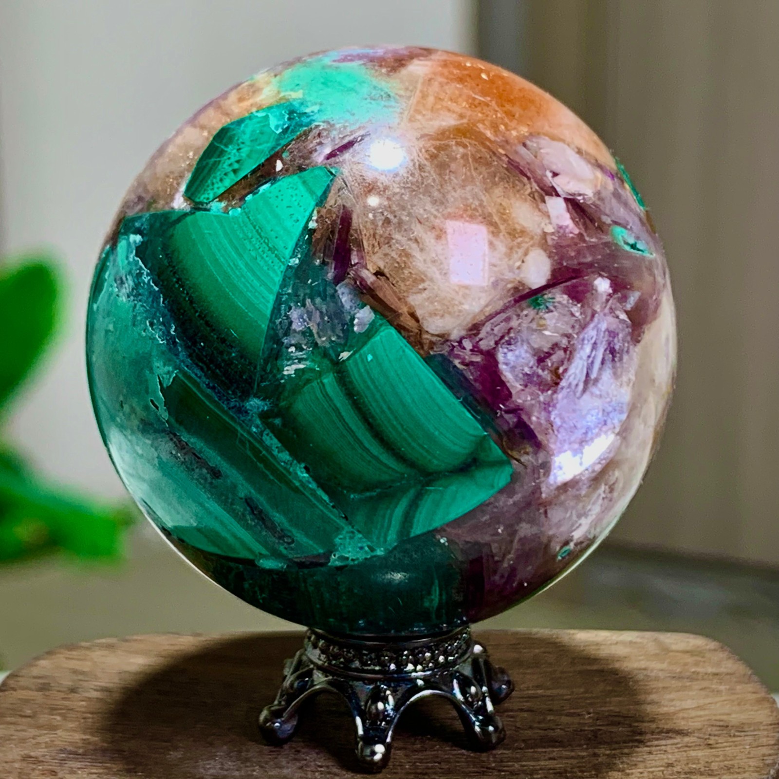 79G Newly discovered rare malachite purple mica symbiotic sphere restoration