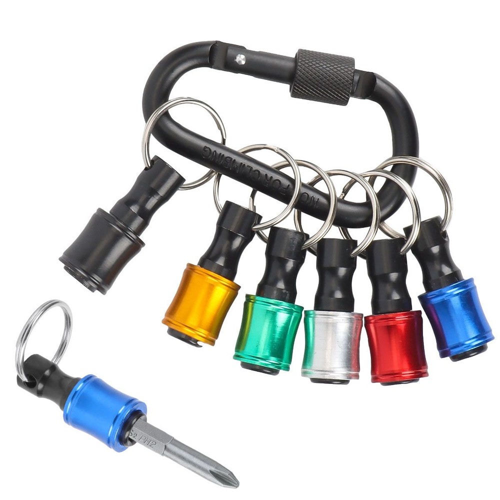 6Pcs Hex Bit Keyring Holder Socket Key Tool Screwdriver 1/4 Impact Driver Gun US
