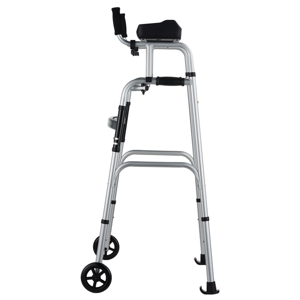 VEVOR 2 in 1 Folding Walker with Armrest Pads & 5" Solid Wheel Height Adjustable