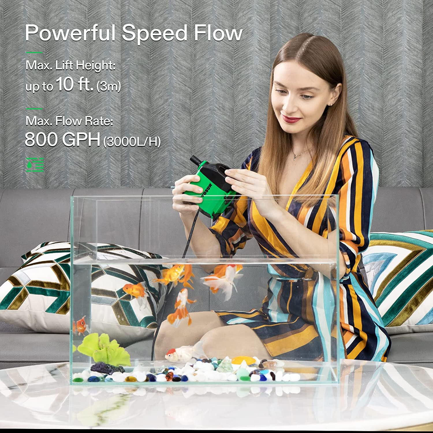 VIVOSUN 800GPH Submersible Pump10ft High Lift Fountain Pump w/t 5ft Power Cord