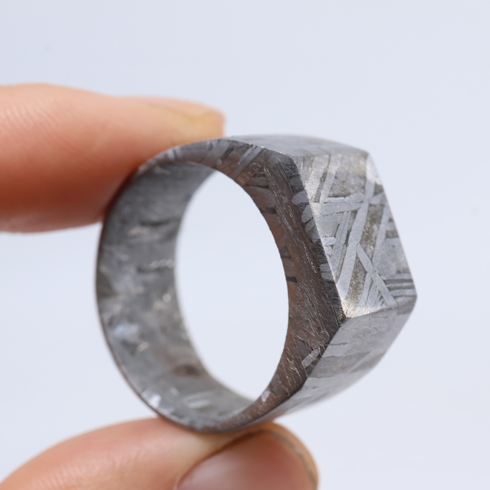 Meteorite ring (US 12 ) Natural Meteorite Carving Ring Unmatched Ring AB638