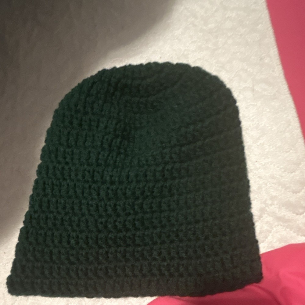 Handmade Dark Green Crocheted Beanie Hat
