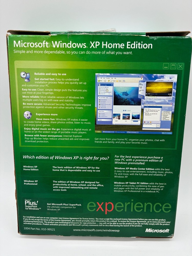Microsoft Windows XP Home Edition Upgrade Boxed Retail Version 2002 SP2 Original