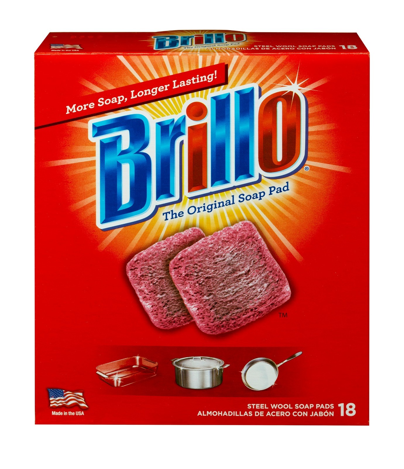 18 PADS - Brillo Steel Wool Scouring Soap Pad Pots Pans Grills Dishes Kitchen