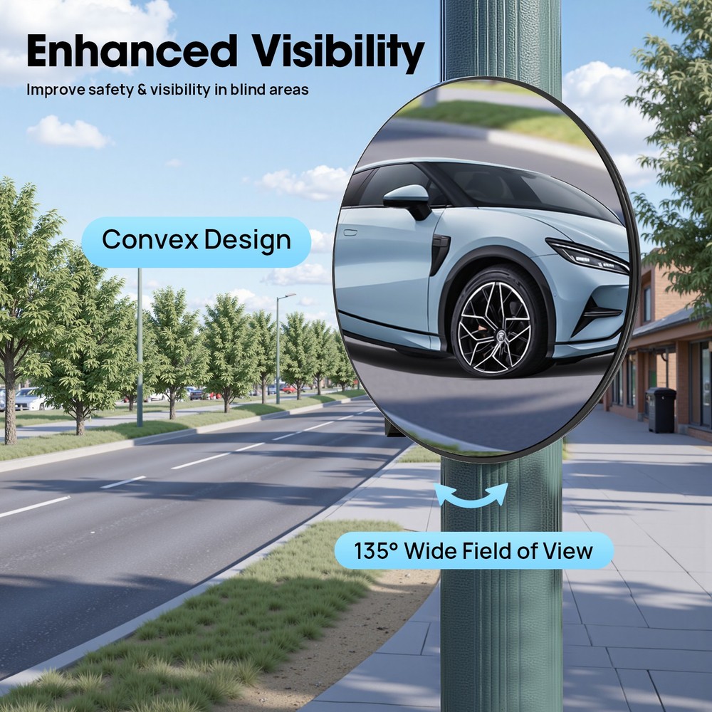 30cm Wide-angle Convex Mirror, Driveway Mirror with Adjustable Fixing Bracket