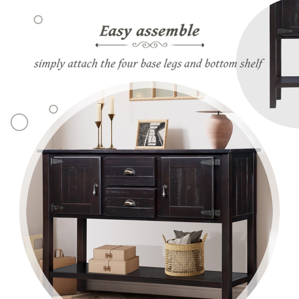 Solid Wood 48'' Sideboard Console Table - 2 Drawers/Cabinets, Shelf,Espresso