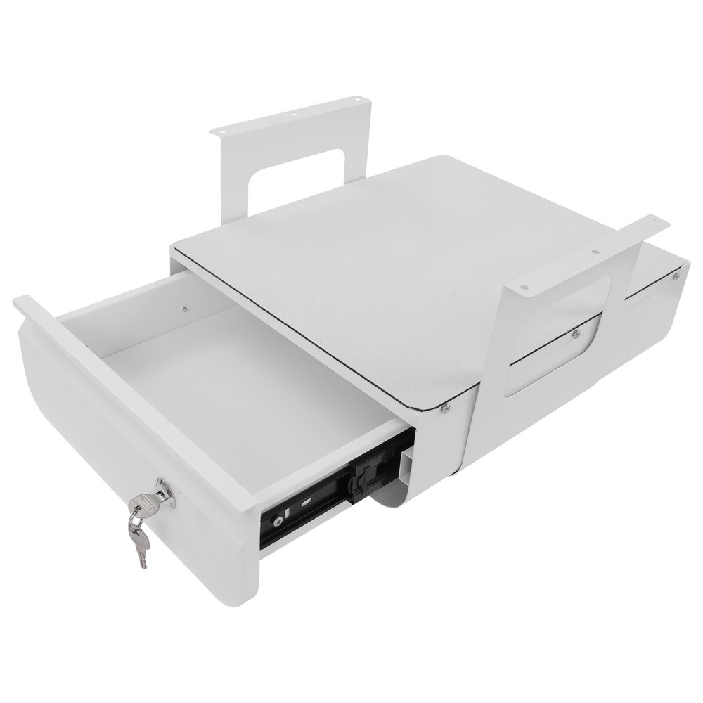 13” Under Desk Pull-Out Drawer Lockable Sliding Storage Drawer White With Lock