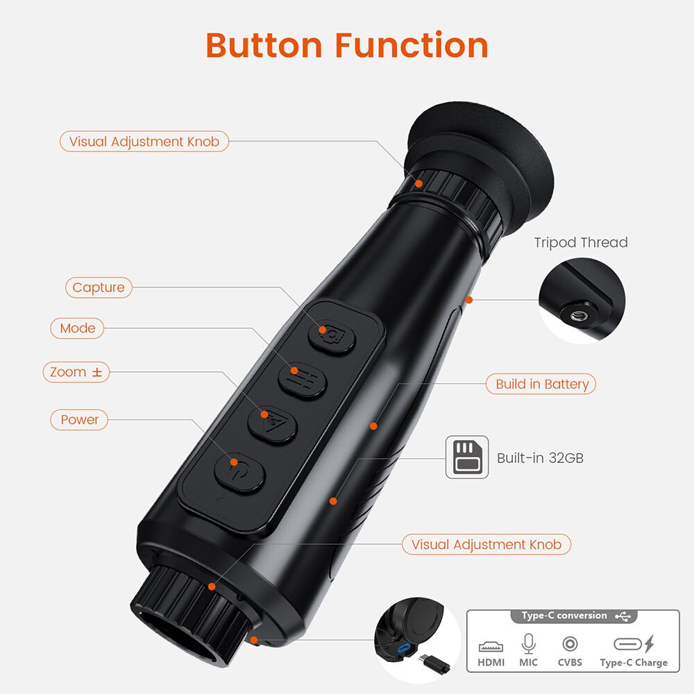 Thermal Imaging Monocular Ai Resolution 384 x 288 15mm 60Hz Thermal Night Vision