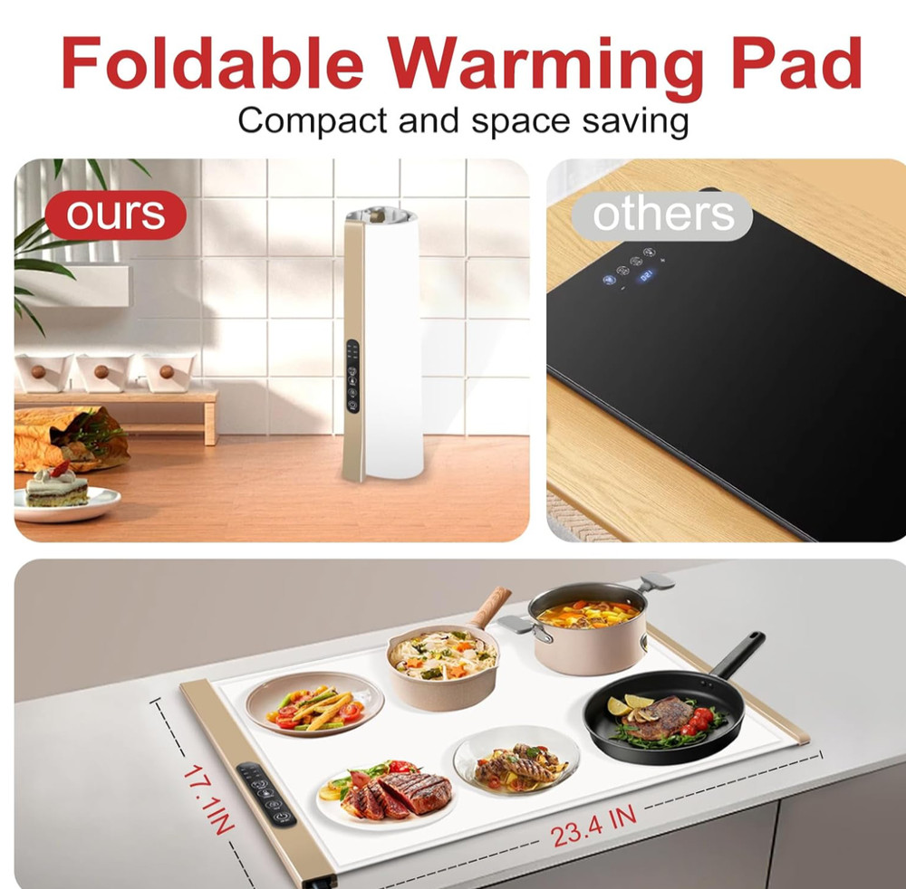 Foldable Food Warming Mat Rollable Buffet Electric Warming Tray 3 Level Temp