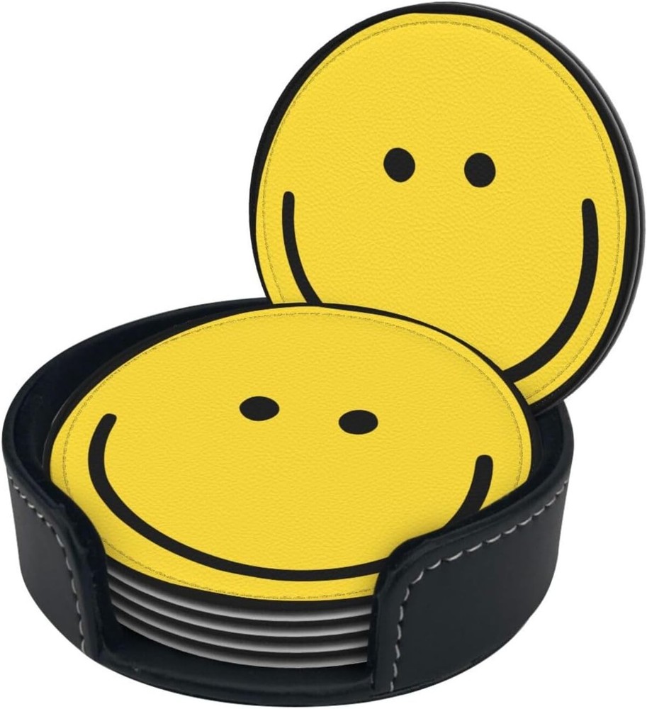 Smiley Face Coasters Set 6 for Drinks Happy One Size,