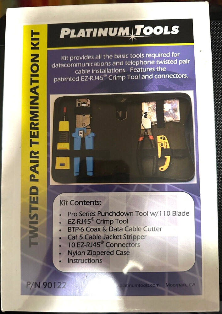 Platinum Tools 90122 Twisted Pair Termination Kit, w/Zip Case SEALED