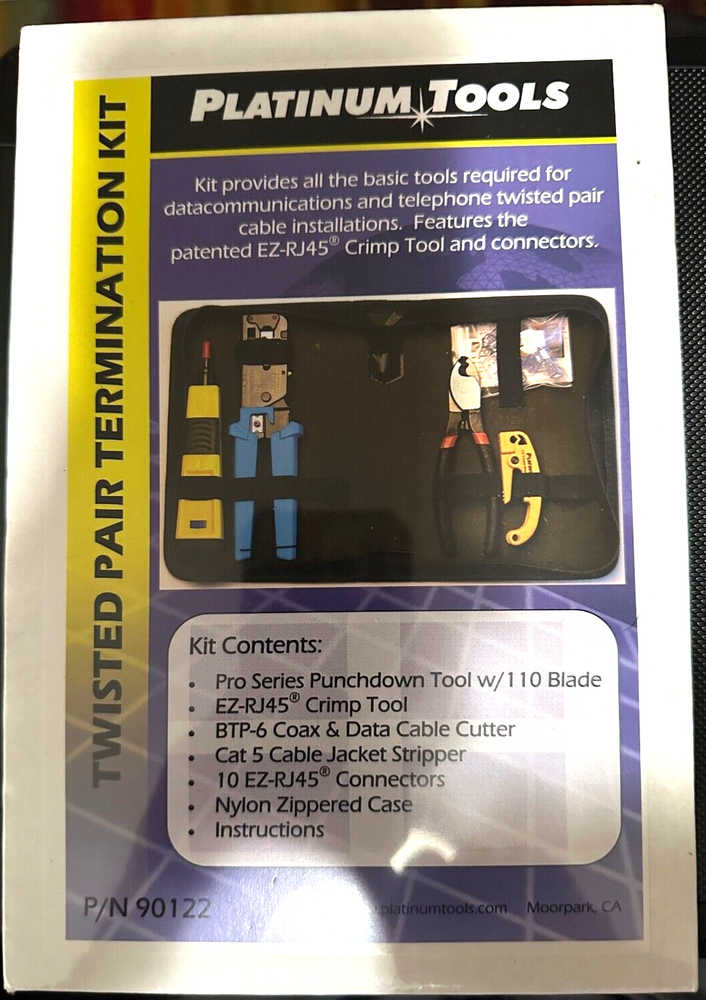 Platinum Tools 90122 Twisted Pair Termination Kit, w/Zip Case SEALED