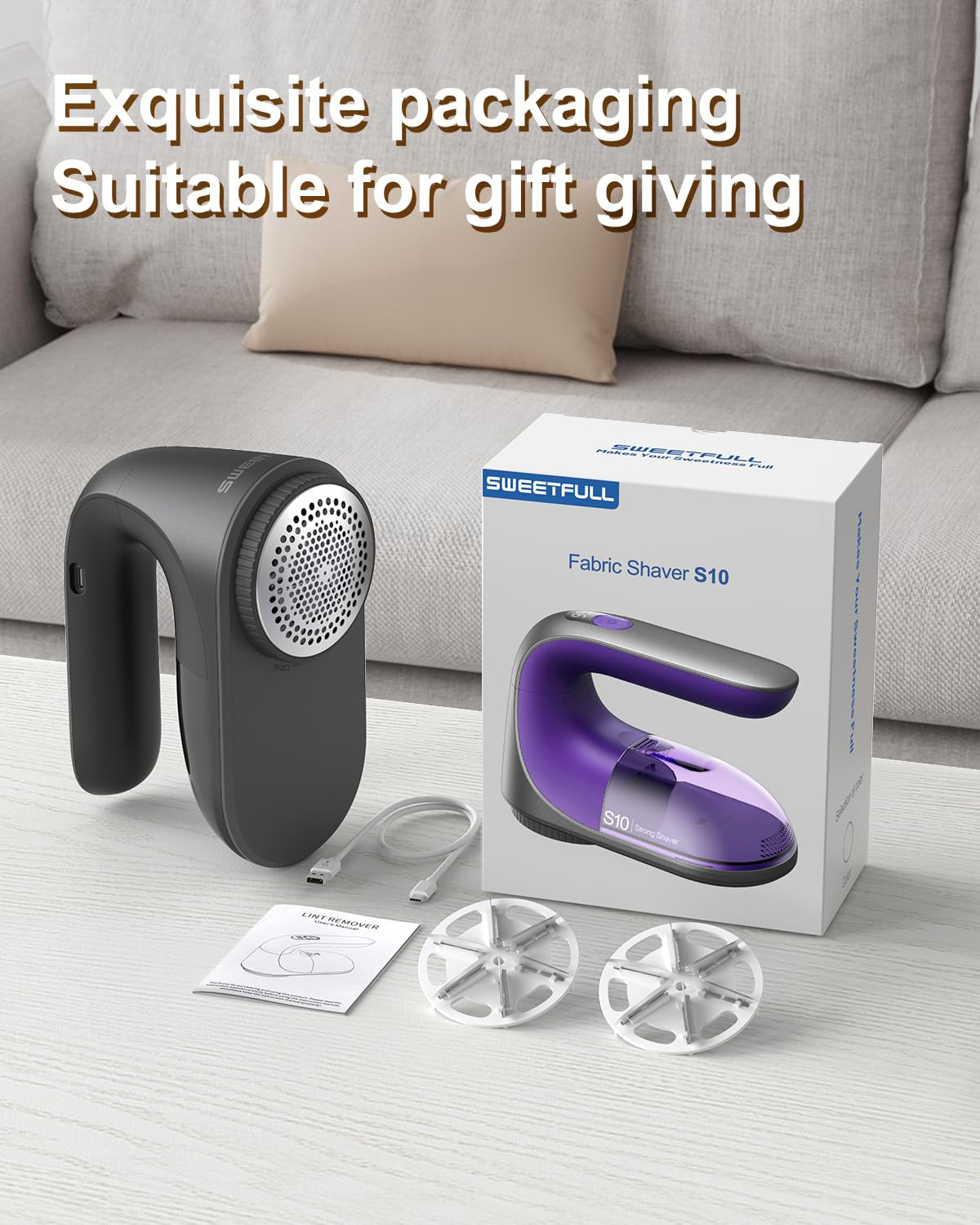 SWEETFULL Fabric Shaver Lint Shaver LED Display Rechargeable Lint Remover Def...