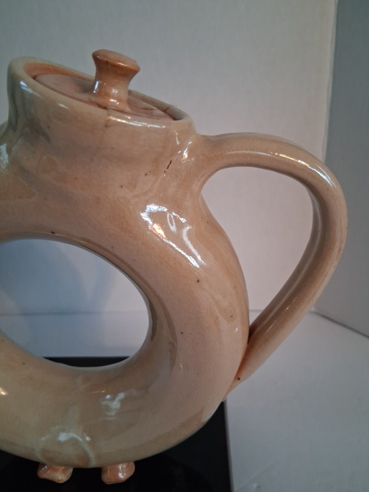 Donut Shaped Teapot w/ Lid; Handmade;