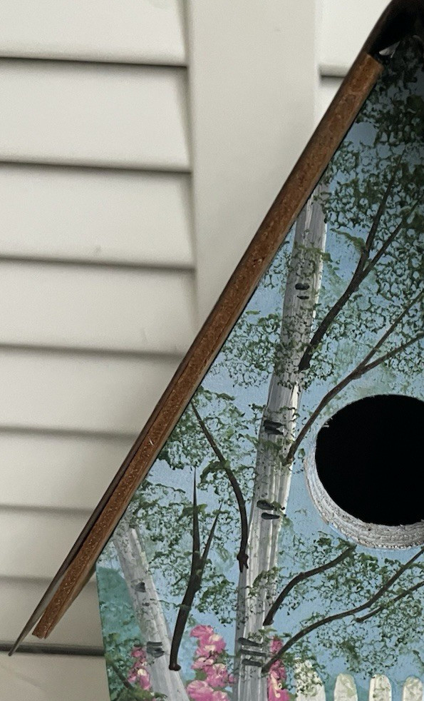 Vtg Hand Painted Birdhouse Copper Roof Polly's Perch similar 'The Art Dept' 1996