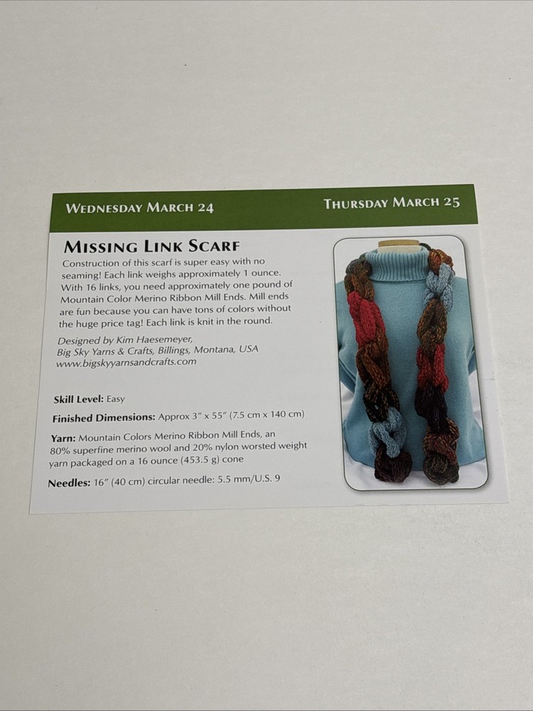 Missing Link Scarf Knitting Pattern Card Page