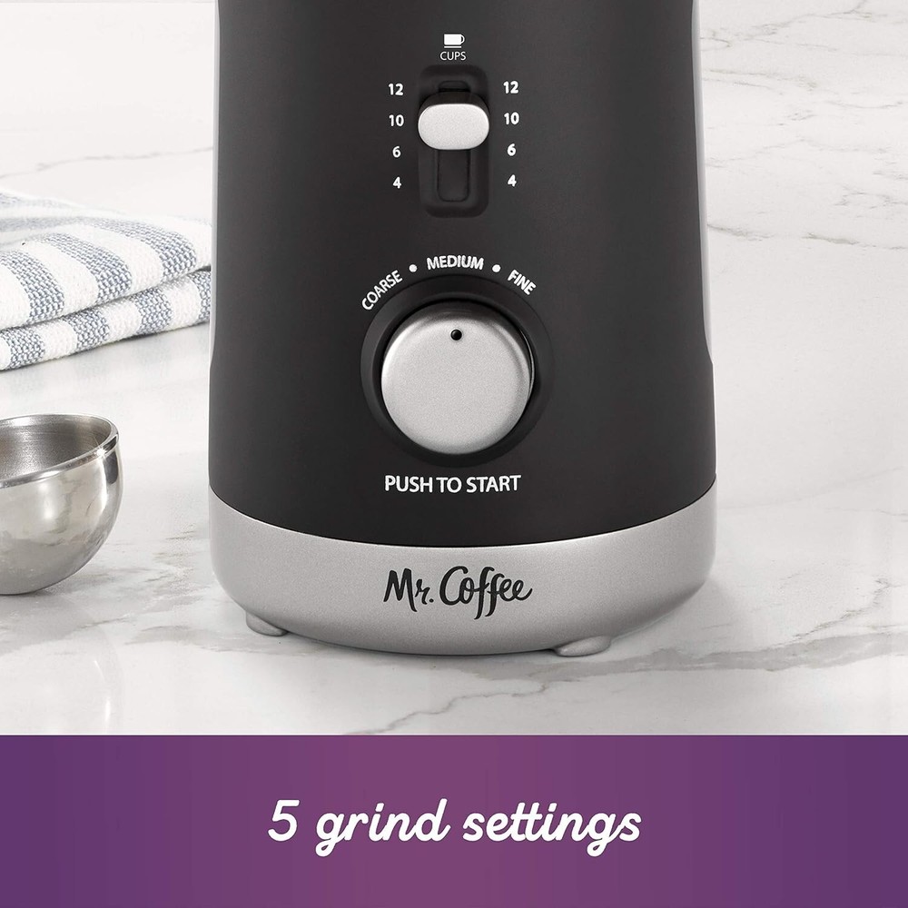 Hands-Free Automatic Coffee Grinder - 12-Cup Capacity & 5 Custom Grind Settings