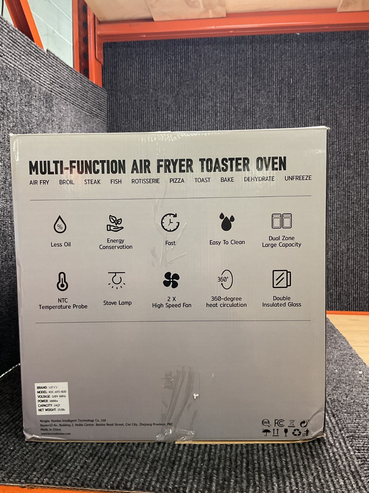 Kocinaider KOC-AFO-02D 24QT 1800W Stainless Steel Dual Zone Air Fryer Oven