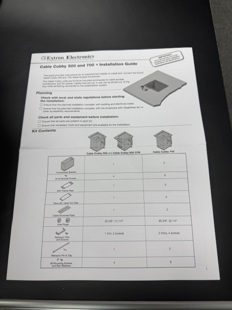 Extron Cable Cubby 700 BLK No AC