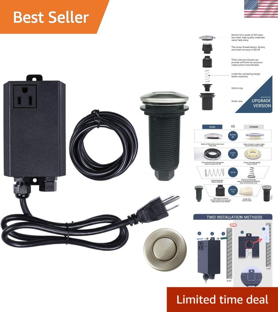 Upgraded Brushed Nickel Air Switch Button for Efficient Kitchen Waste Disposal