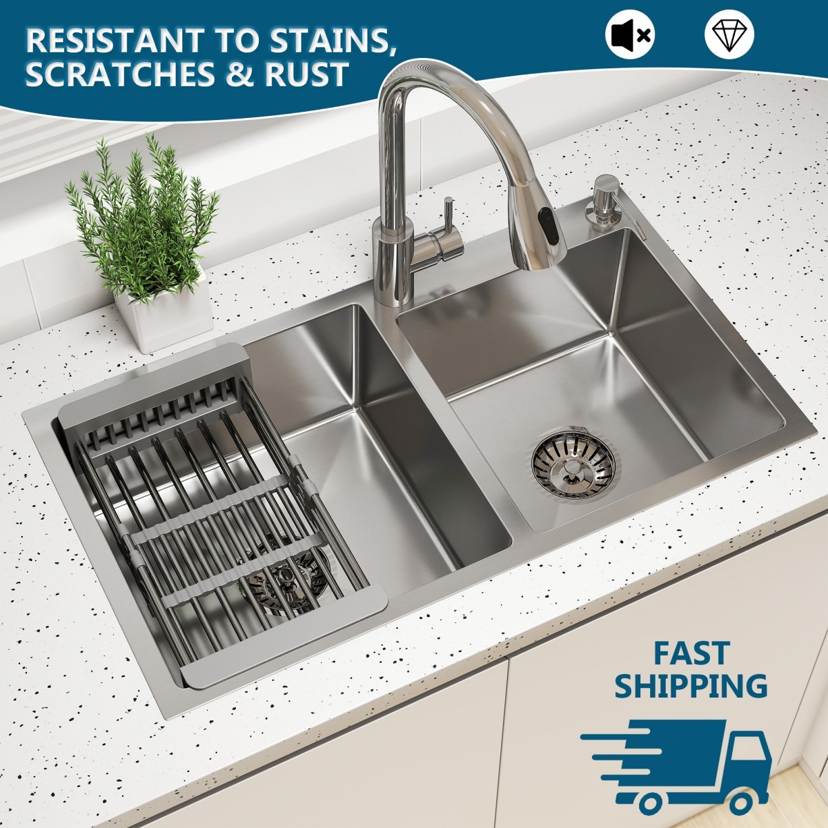 30"/32" Drop In Kitchen Sink Silver Stainless Steel Large Double Bowl Top Mount