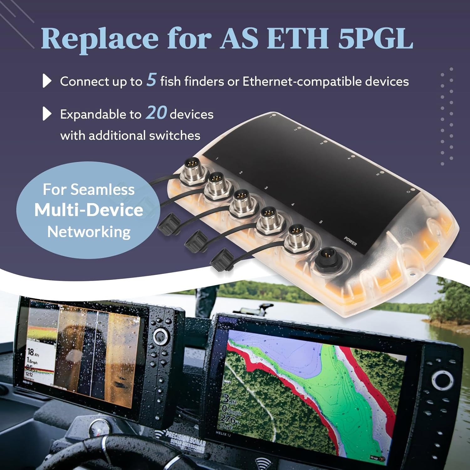 For Humminbird As Eth 5pgl 411850-1 5 Port Ethernet Switch Black