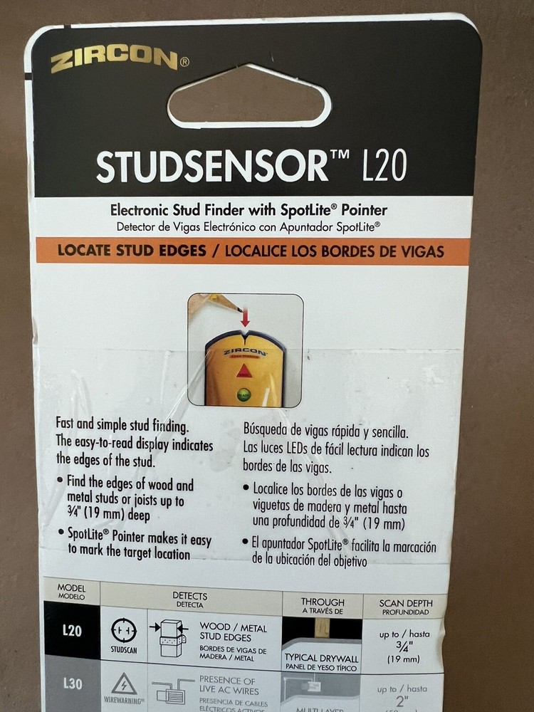 Zircon Studsensor L20 Electronic Stud Finder With Spotlite Pointer