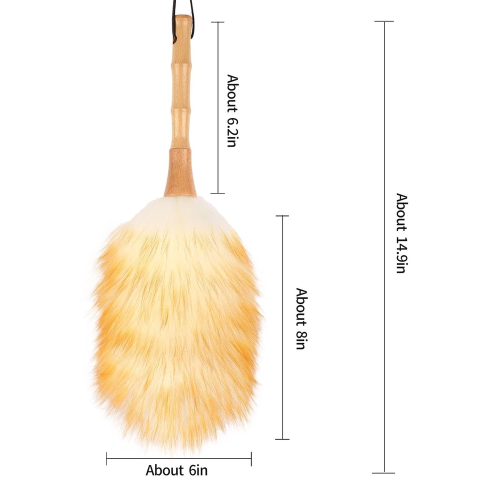 Feather Duster, Lambswool Duster for Cleaning,with Solid Wooden Handle,Leathe...