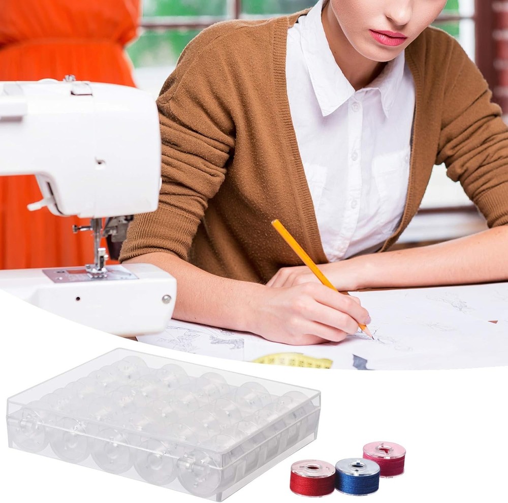 Durable 50 Pcs Sewing Machine Bobbins Class 15 with 2 Clear Storage Boxes