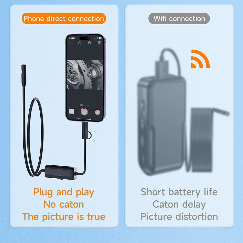 2in1 Endoscope Borescope Inspection Camera for iPhone 16/15/14 Android Samsung