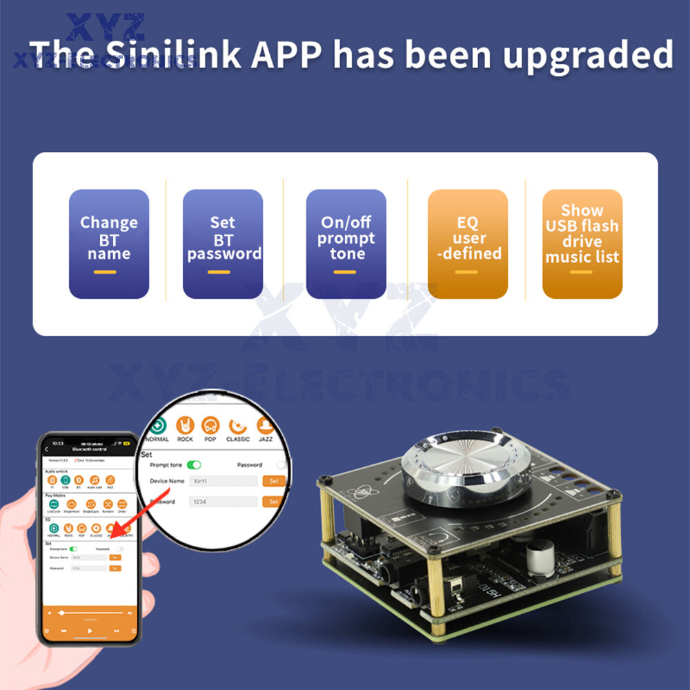 D50L Stereo Bluetooth 5.1 Audio Digital Power Amplifier Board Light APP Control