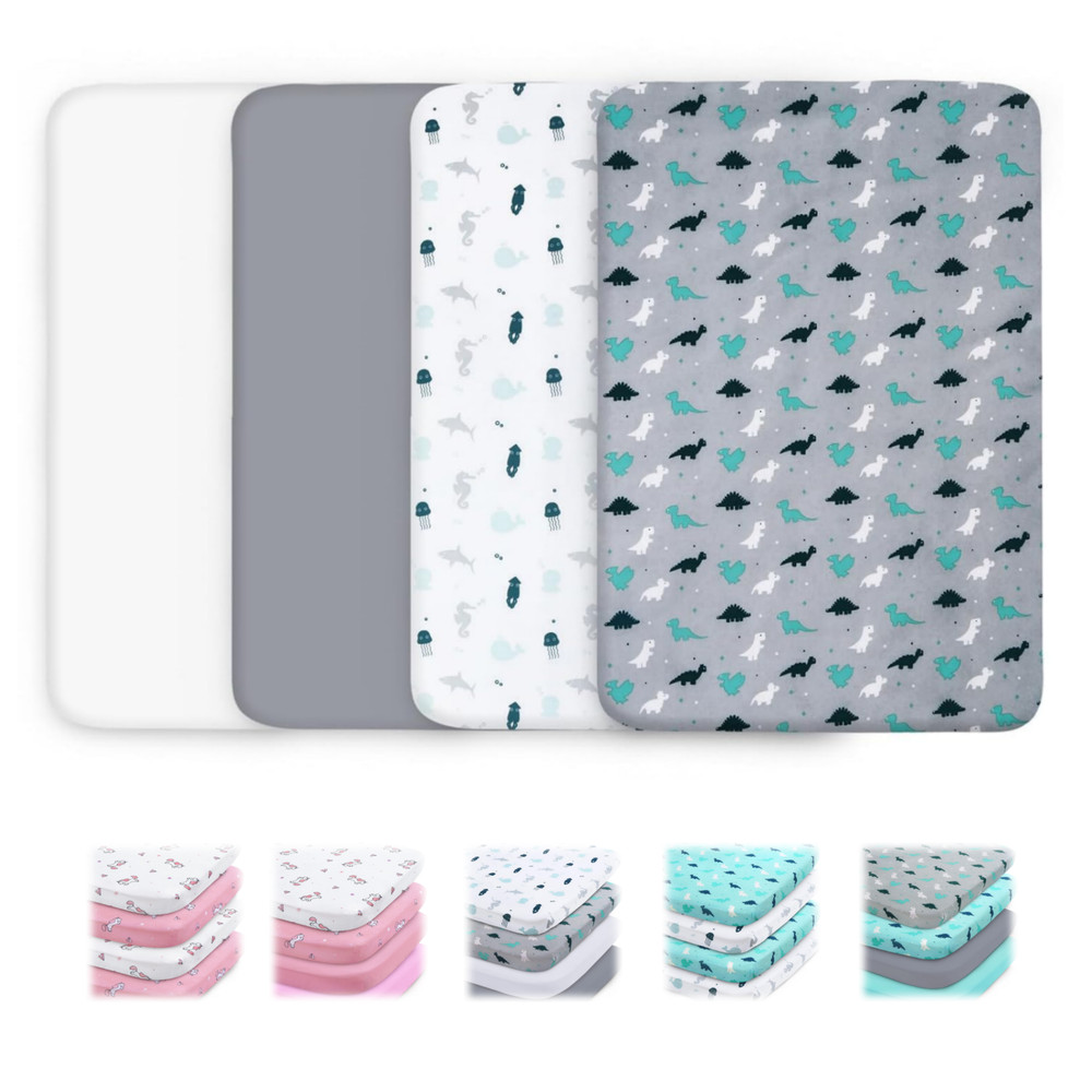 4-Pack Soft Pack 'n Play Fitted Sheets Breathable Mini Crib Sheets Fits Graco