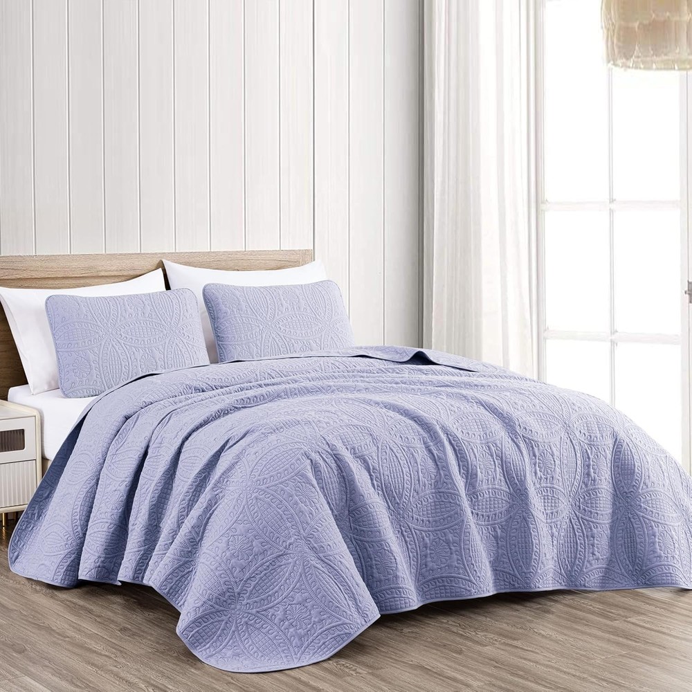 Oversized Bedspread Coverlet Set Pinsonic Pressed Medallion Pattern Soft Bedding