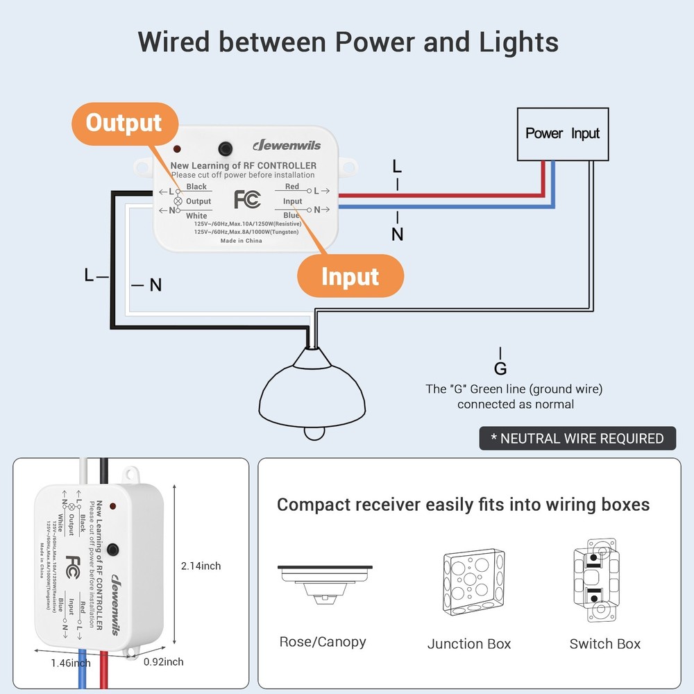 DEWENWILS Wireless Remote Control Wall Light Switch for Ceiling Lights 30M Range