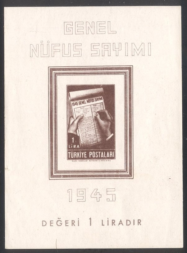 TURKEY #933 Mint NH - 1945 Census S/S