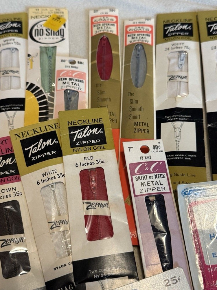 Vintage Sewing Items Zippers Hook & Eye Snaps