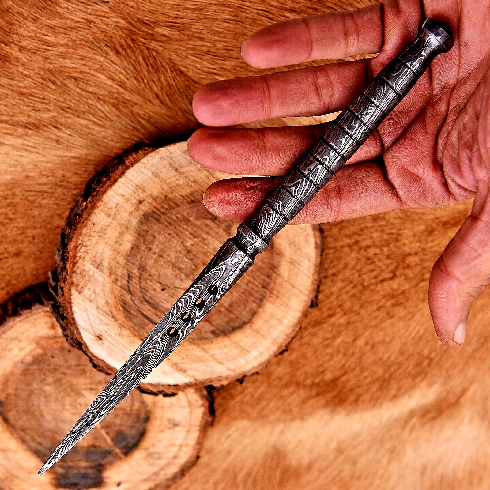 Custom Made Hand Forged Damascus Steel Kris Blade Tri Edged Dagger Knife 2427