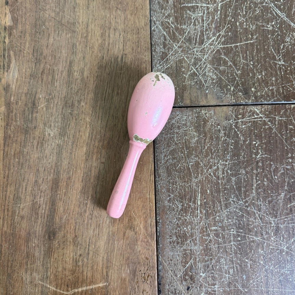 Antique Vintage Solid Wood Pink Chippy Paint Darning Egg