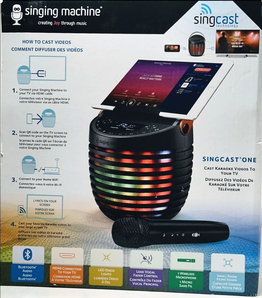 Singing Machine SingCast One Casting Bluetooth Karaoke System Wireless Mic.