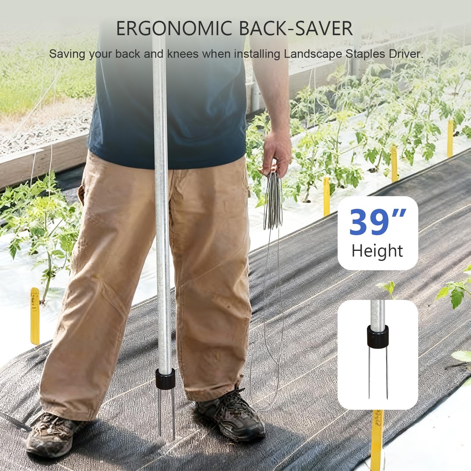 HUAALIUCHE Landscape Staples Driver, 39’’ Sod Staple Garden Stakes...